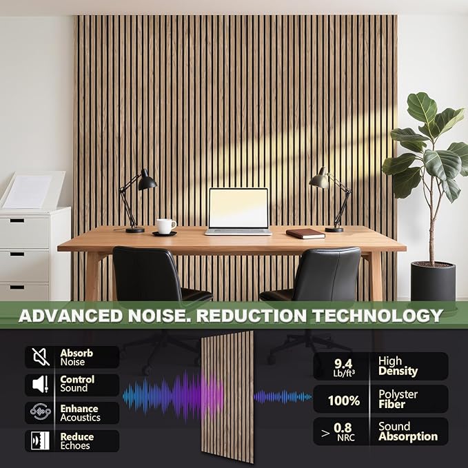 Acoustic Wall Panels, 2 Pack Wood Slat Wall Panel, Soundproof Wall Panels - Image 6