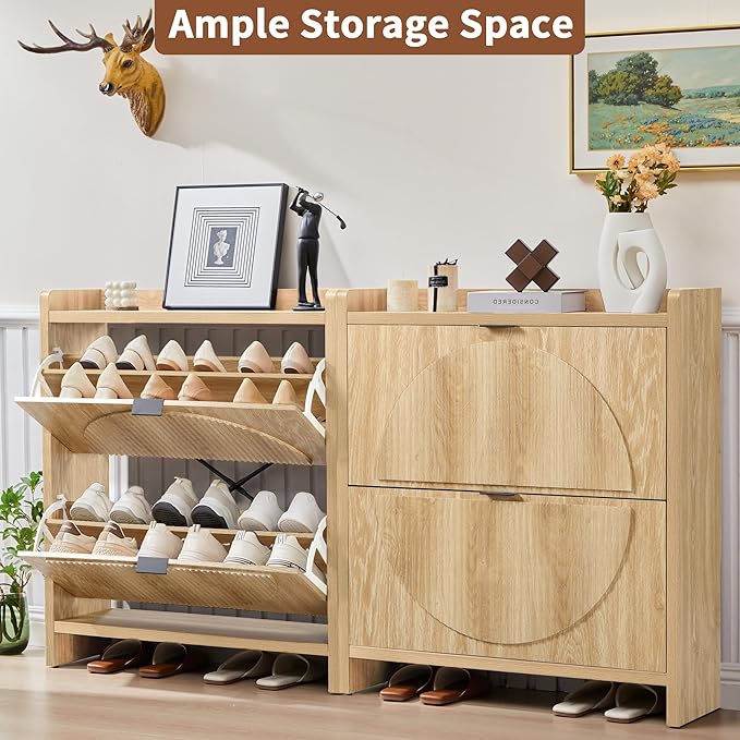 Narrow Shoe Cabinet with 2 Flip Drawers - Image 5
