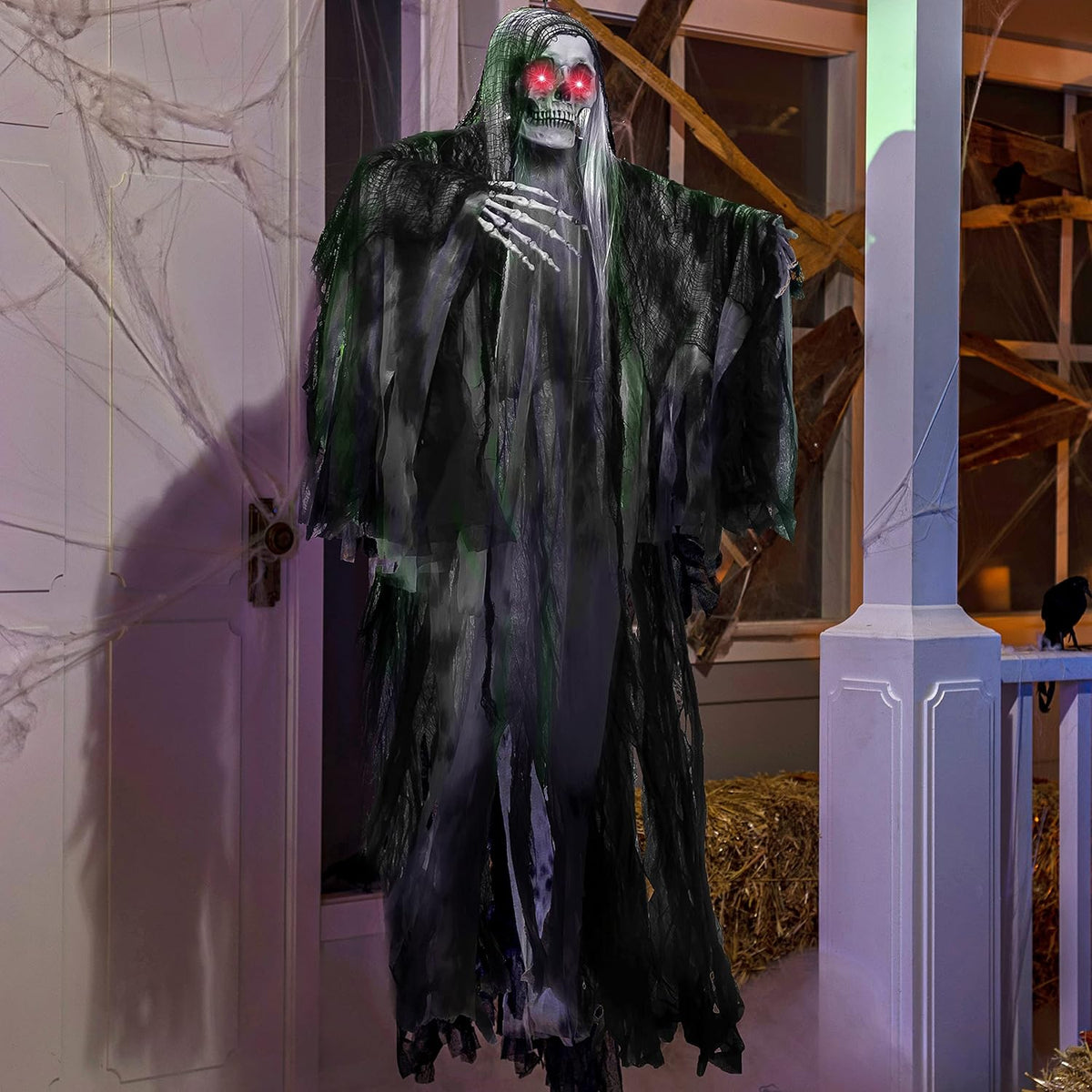 JOYIN Halloween Animated Hanging Grim Reaper Outdoor Decorations with Voice C...