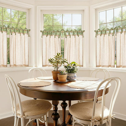 jinchan Linen Tie Top Curtains 36 Inch Length Farmhouse Cafe Curtains Set of 2 for Bedroom Bathroom Rustic Small Windows Light Filtering Crude Panels with Sage Green Ties