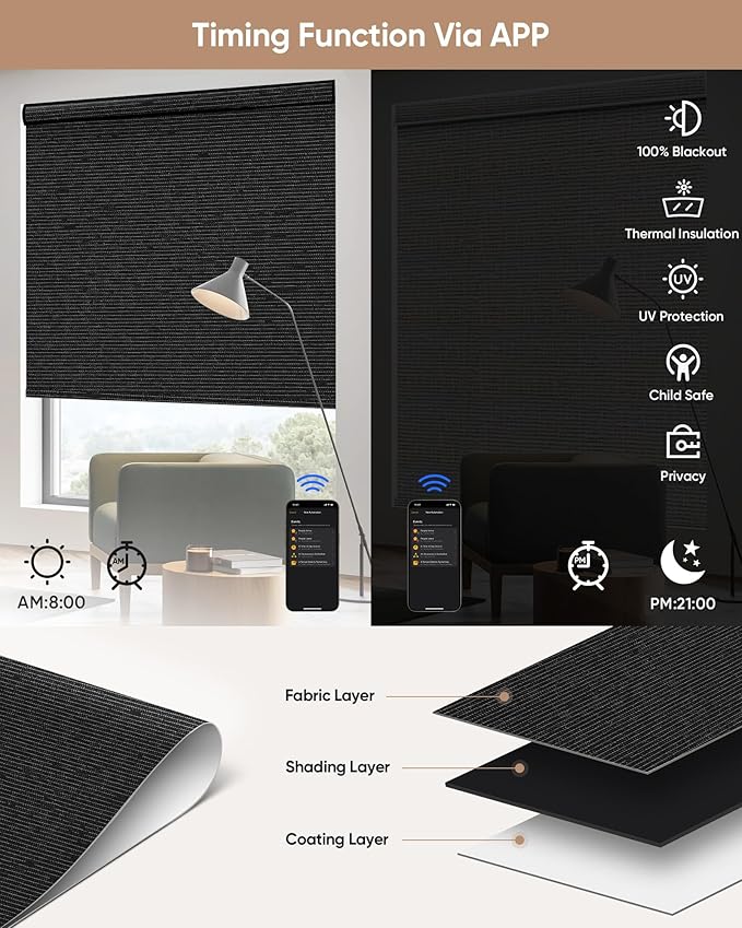 Kincmo Motorized Blinds with Remote, 100% Blackout Motorized Roller Shades Work - Image 4