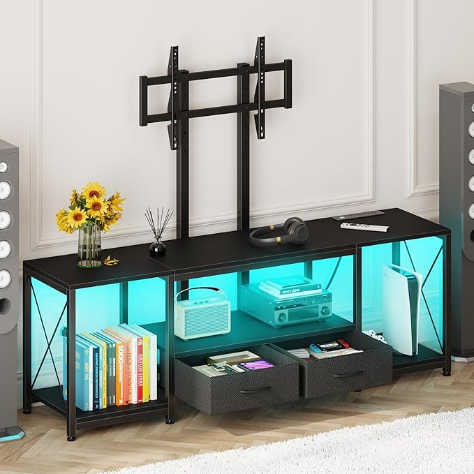 GYIIYUO LED TV Stand with Mount and Power Outlet & Fabric Drawers by GYIIYUO