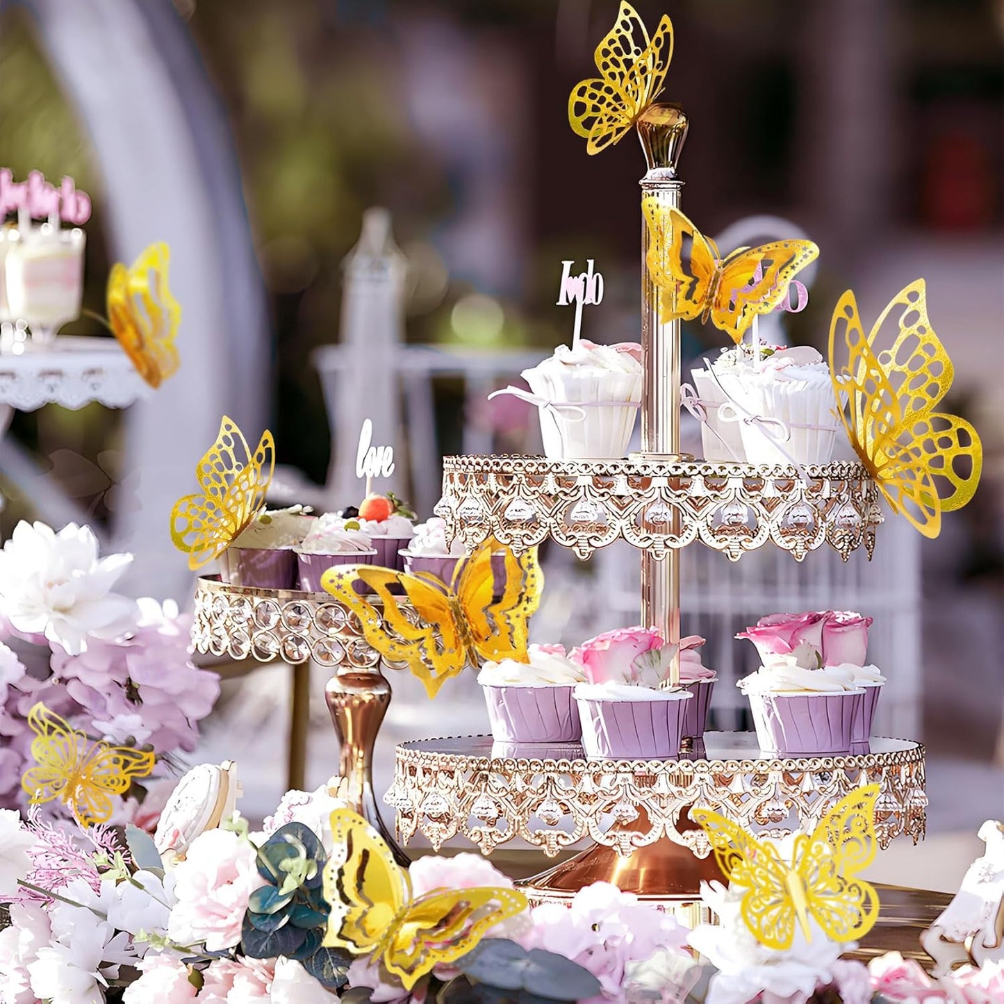 96 Pcs Butterfly Decorations，4 Styles,3 Sizes，3D Butterfly Wall Decor Party Decorations Butterflies for Crafts Birthday & Wedding Celebrations Cake Decorating Balloons Removable Stickers Gold