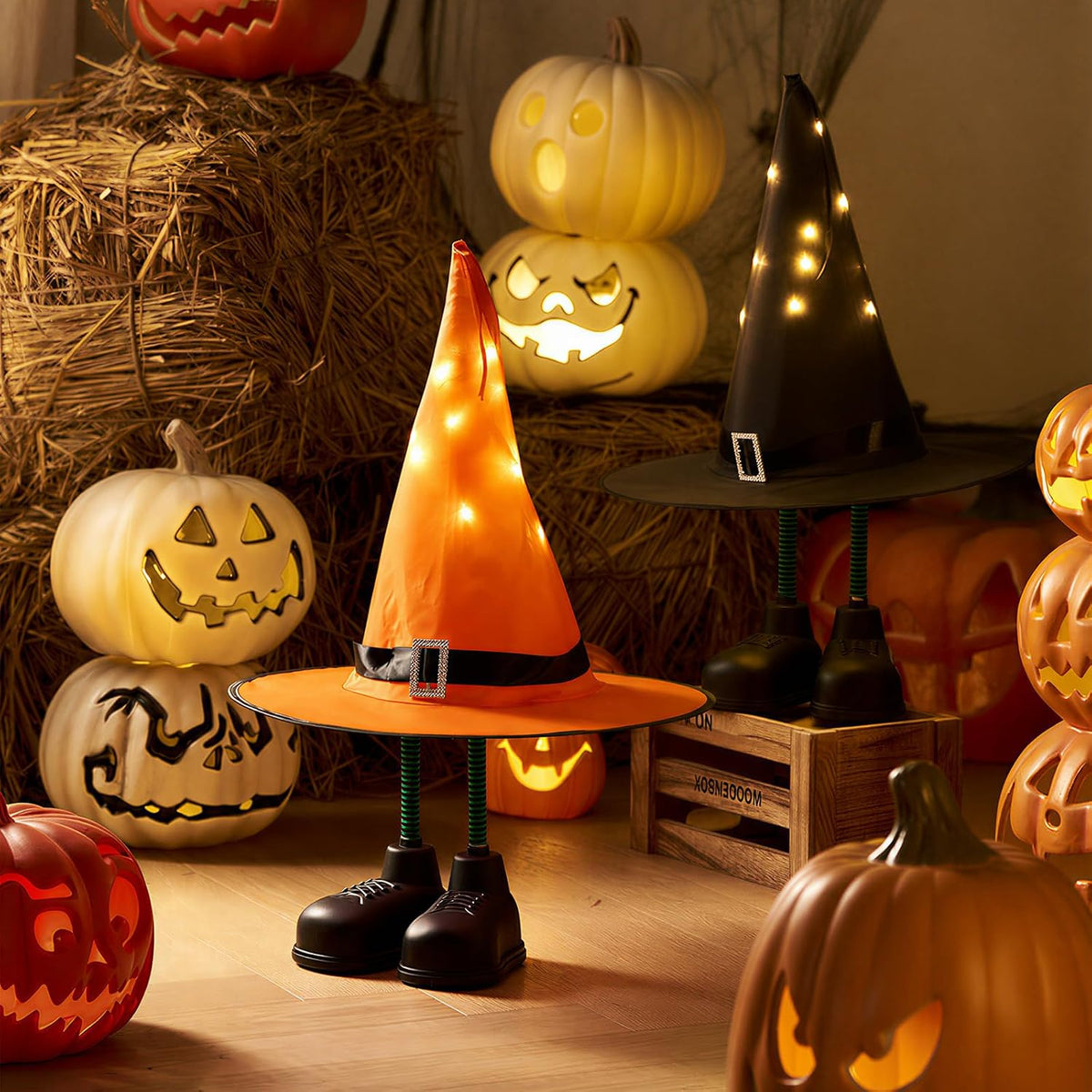 Halloween Decorations – 2 Pack Spooky Light Up Witch Hat Ornaments