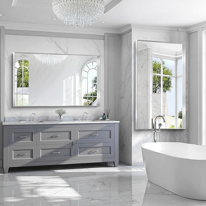 CIRCUMI Silver Bathroom Mirror, Brushed Finish, Tempered Glass, Large Mirror - Image 6