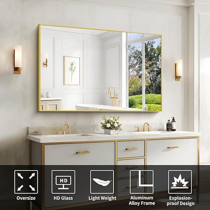 Gold Bathroom Mirror for Wall, 60x36 Inch Rectangle Mirrors - Image 3