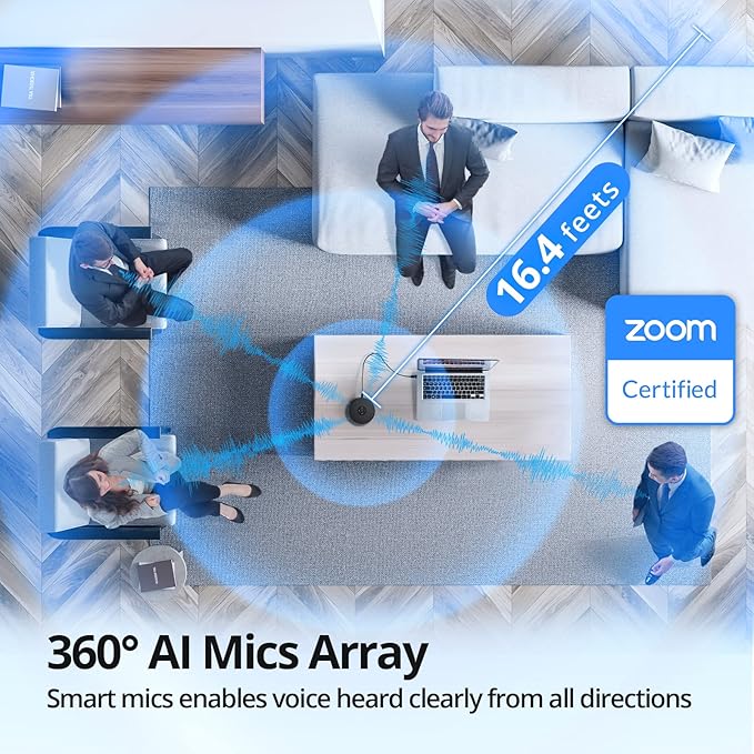 EMEET USB Speakerphone, M1A Zoom Certified AI Mics 360°Voice Pickup USB Type - Image 3