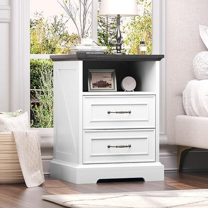 Nightstand with Charging Station Set of 2, Rustic Farmhouse Wood Small Dresser - Image 7