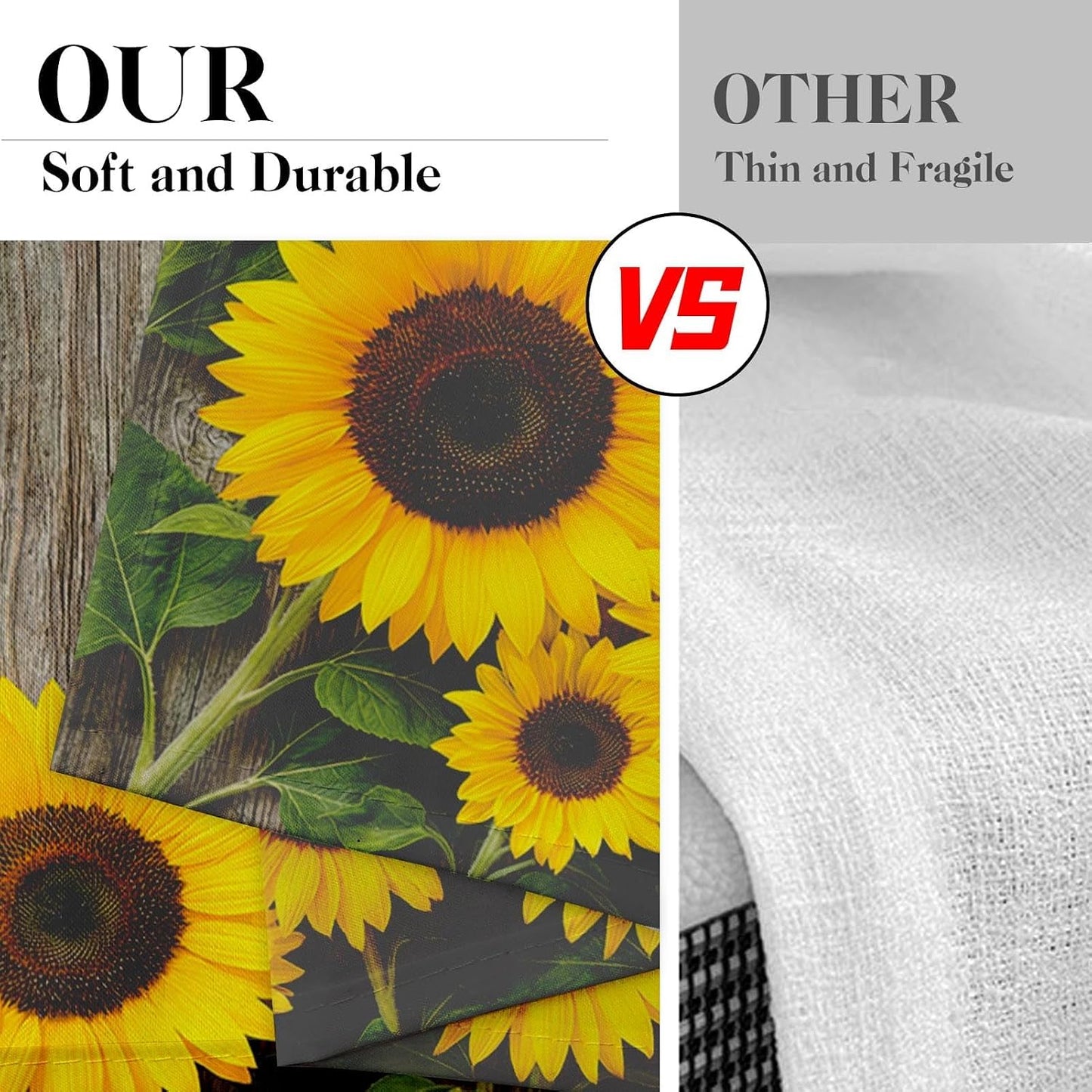 Sunflower Kitchen Curtains 36 Inch Length Farmhouse Window Short Tier Curtains Over Sink Set of 2, Wooden Board Flower Summer Vintage Small Kitchen Decor 26x36 Inch