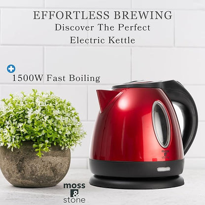 Moss & Stone 1.2L Stainless Steel Small Electric Kettle Red Color, Cordless - Image 4