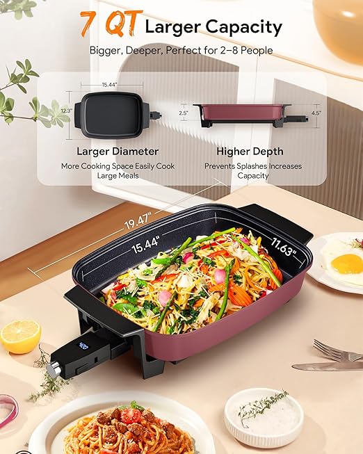 Nuwave Medley XL Digital Electric Skillet, Family Size Griddle w/Glass Lid - Image 7