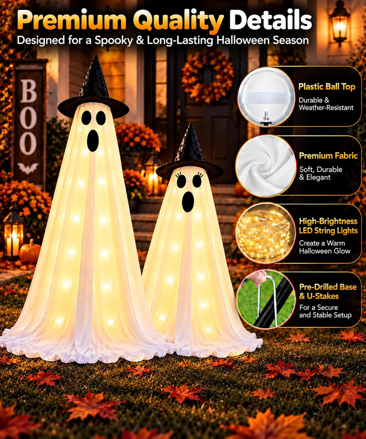 Halloween Ghost Decorations, 2 Pack 5ft Light up Ghosts Outdoor with Remote