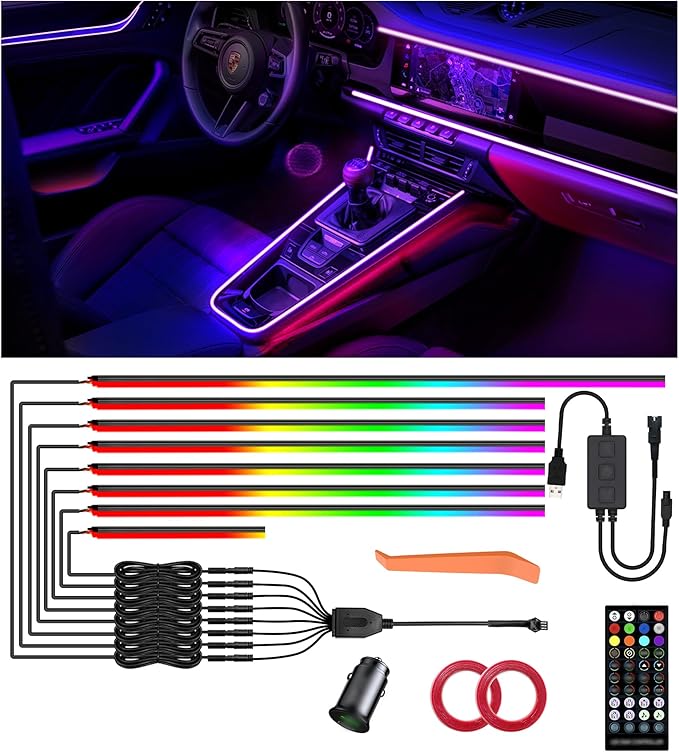 KENANEK 234’’ Acrylic Car Ambient Lighting Kit – 8 RGB LED Light Strips by Unknown