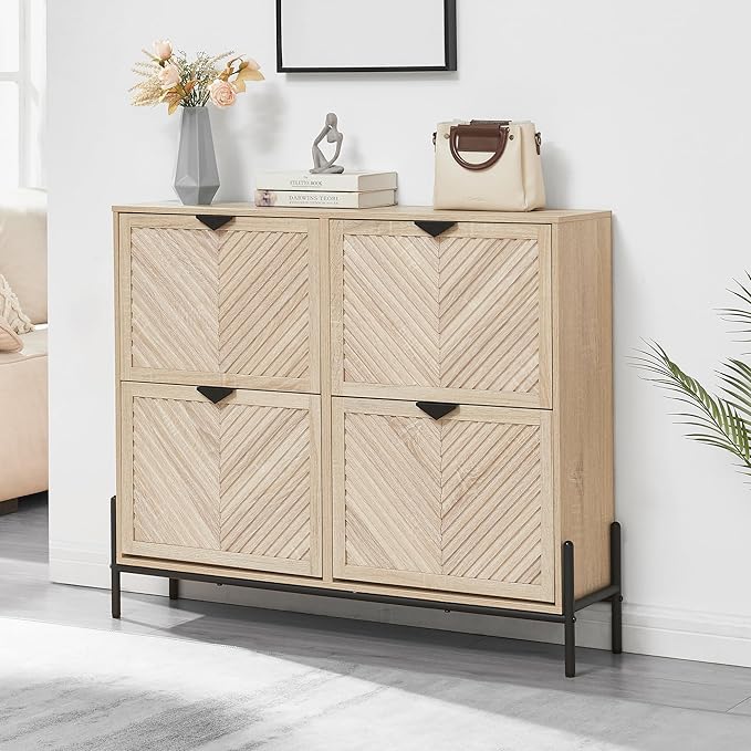 Shoe Cabinet Storage with 4 Flip Drawers, Narrow Hidden Shoes Organizer Cabinet by Unknown