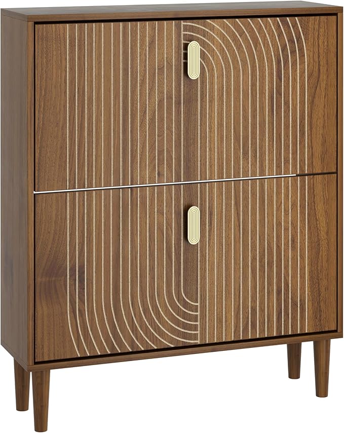 Smuxee Shoe Cabinet with 2 Flip Drawers, 31.5" Walnut Hidden Shoe Storage - Image 8