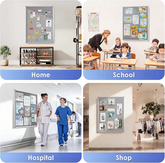 SWANCROWN Enclosed Bulletin Board 48x36in, Tamperproof Lockable Grey Felt Board - Image 7