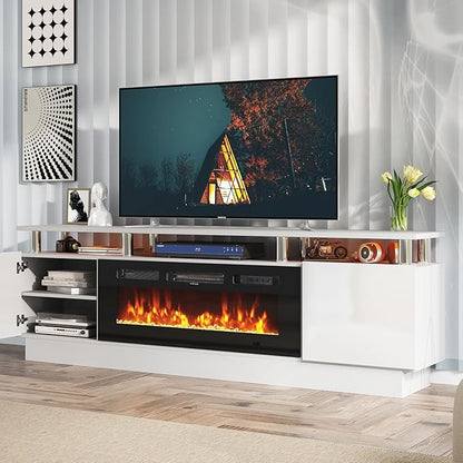 Fireplace TV Stand with Two Hinged Doors by Breezestival
