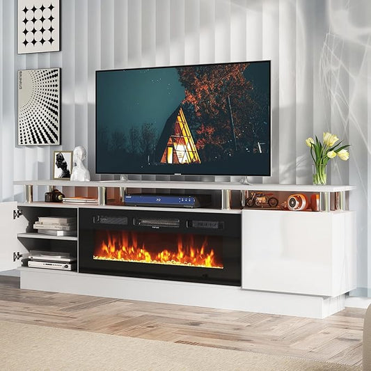 Fireplace TV Stand with Two Hinged Doors by Breezestival