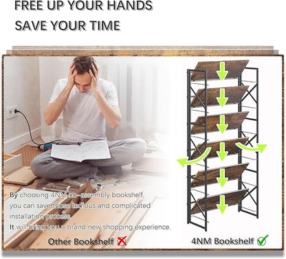 4NM 6 Tiers No Assembly Book Shelves, 61.8" H Folding Bookshelf Bookcase Open - Image 7