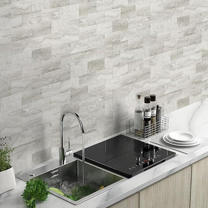 Vamos Tile 100-Piece Matt Beige Mixed Grey Slate Peel and Stick Backsplash - Image 5