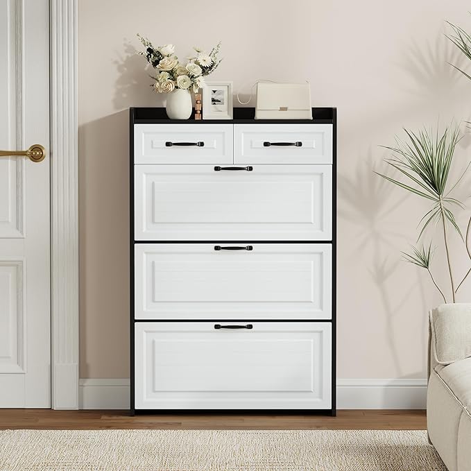 Shoe Cabinet with 3 Large Flip Drawers & 2 Storage Drawers, Narrow Shoe - Image 3