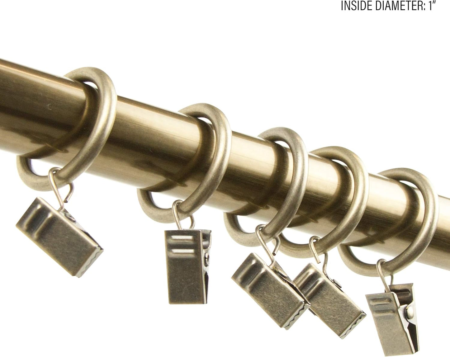 Rod Desyne 10 Count 1-Inch Curtain Rings with Clip for Windows, Antique Brass
