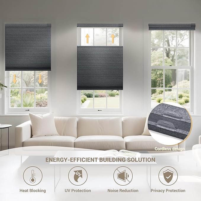 Boolegon No Drill No Tools Cellular Shades Top Down Bottom Up Honeycomb Blinds - Image 4