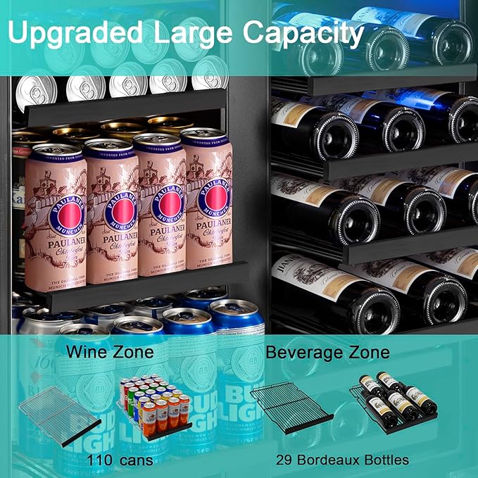 30'' Wine and Beverage Refrigerator, Upgrade Dual Zone Wine Cooler, 30 Inch - Image 8