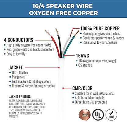 Elite 16/4 Speaker Wire 100ft, UL Listed, - Image 2