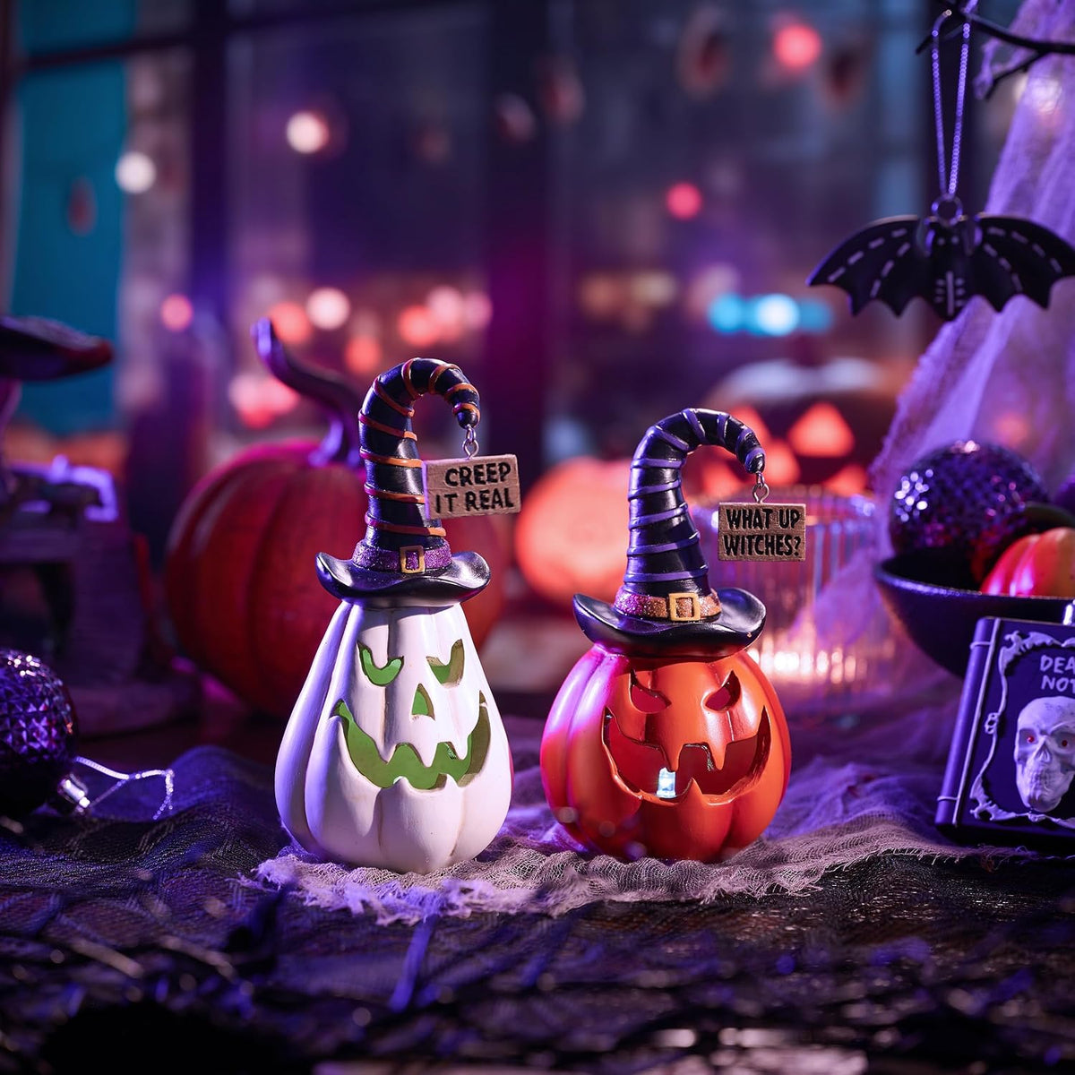 Valery Madelyn Pumpkin Halloween Decorations Indoor for Home, 2Pcs Resin Hall...