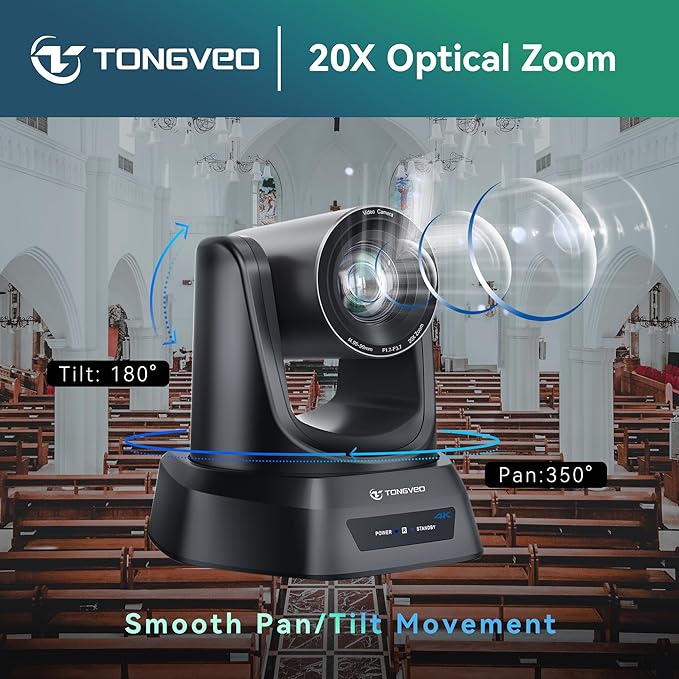 TONGVEO 4K AI PTZ Camera with Auto Tracking and 20X Optical Zoom, Conference - Image 8