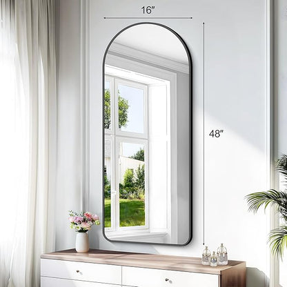Arched Bathroom Mirror, Wall Mounted Mirror, Vanity Wall Mirror w/Metal Frame - Image 5