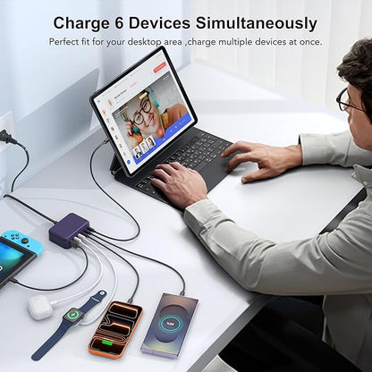 USB C Fast Charger, 100W GaN 6 Port Type C Charging Station Hub Block Cube - Image 5