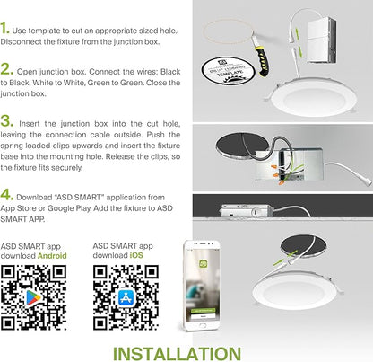ASD 6 Pack LED Smart Recessed Lighting 6 Inch 15W, RGBW Color Changing Lights - Image 8