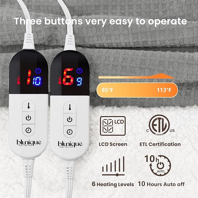 Heated Blanket Electric Blanket Queen Waffle, 84x90 Inches Sherpa Fleece Fast - Image 5