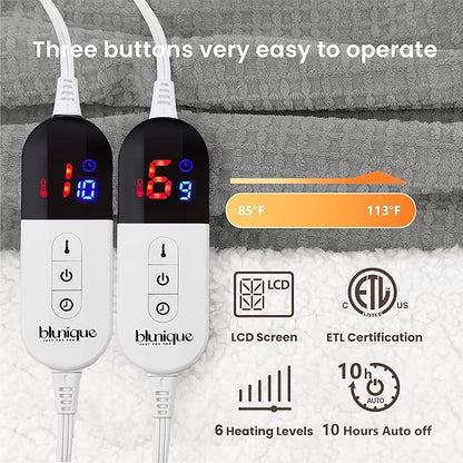 Heated Blanket Electric Blanket Queen Waffle, 84x90 Inches Sherpa Fleece Fast - Image 5