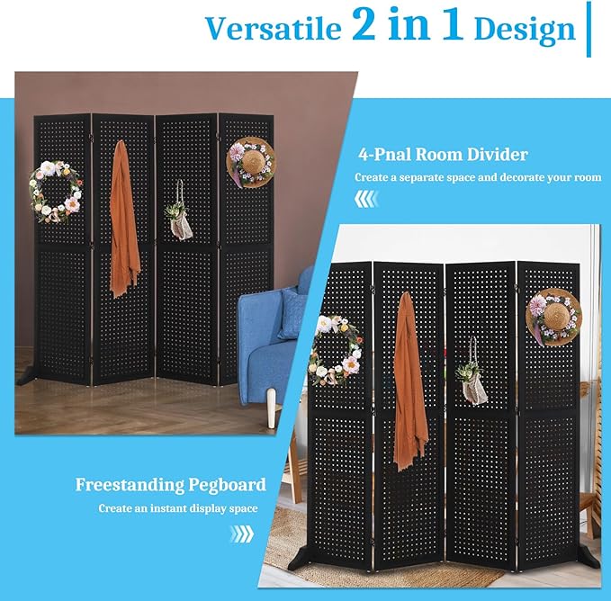Bonnlo 4 Panel Pegboard Freestanding, 5 FT Portable Display Board Organizer - Image 6