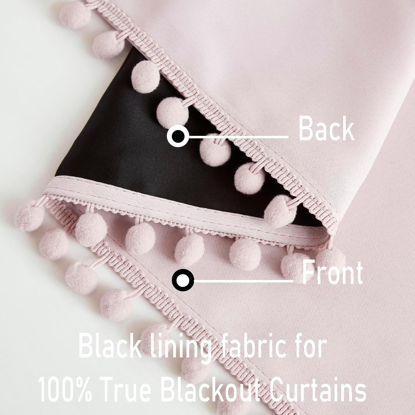 Treatmentex Pompom Pink Full Blackout-Curtains for Bedroom, Thermal Insulated Small Curtain Drapes for Baby Nursery Room Basement 52" W x 45" L 2 Panels Rod Pocket