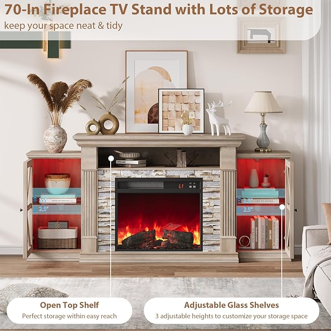 QUW Electric Fireplace TV Stand, Modern TV Console Table - Image 7