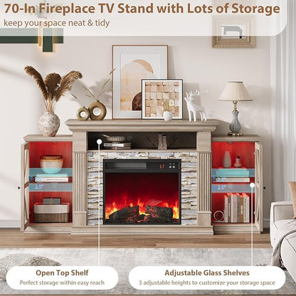 QUW Electric Fireplace TV Stand, Modern TV Console Table - Image 7