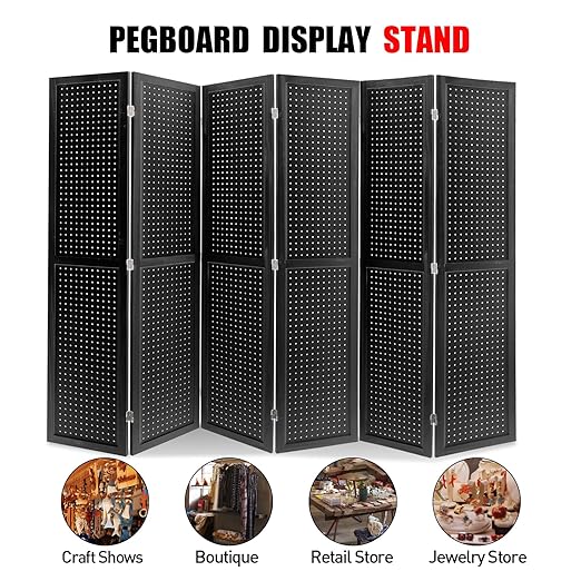 Babion 6 Panel Pegboard Display, Peg Board Room Divider Freestanding Folding - Image 5