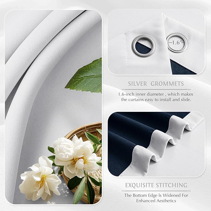 Beauoop White 100% Blackout Curtains 84 Inch Long 2 Panels - Image 3