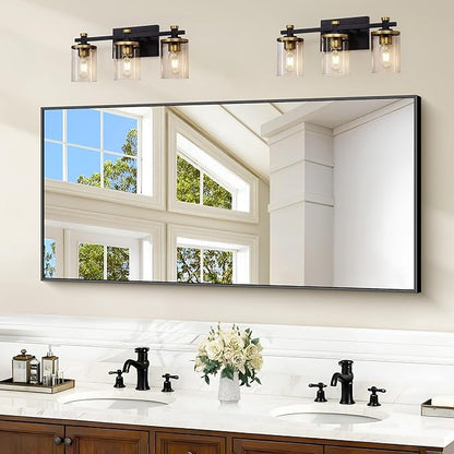 48x24In Black Bathroom Mirror for Wall, Rectangle Mirrors by Welcometocofeny