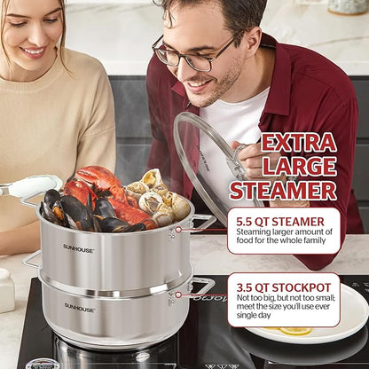 SUNHOUSE 2-Tier Stainless Steel Steamer Pot - Image 7
