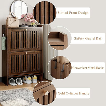 wanan 24" Shoe Cabinet with 2 Flip Slatted Drawers, Adjustable & Removable - Image 4