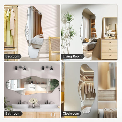 Hasipu 55"x20" Irregular Wall Mirror Frameless Asymmetrical Mirror for Wall | Frameless Large Wall Mirror, 4mm Tempered Glass, Horizontal & Vertical, Wall Mount, Modern Home Decor, Entryway, Hallway