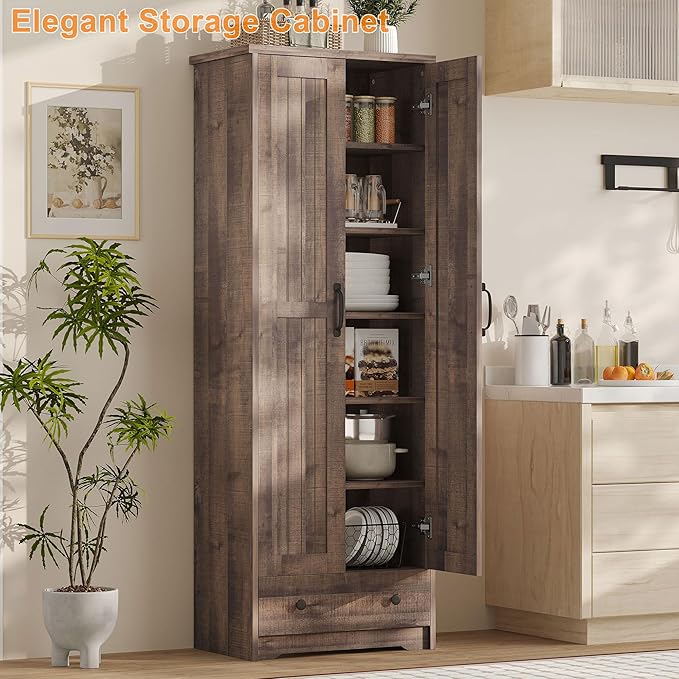 70" Tall Storage Cabinets, Large Wood Storage Pantry Cabinet - Image 2