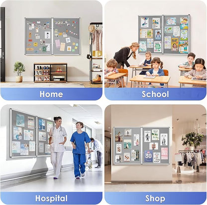 SWANCROWN Enclosed Bulletin Board 48x36in, Tamperproof Lockable Grey Felt Board - Image 7