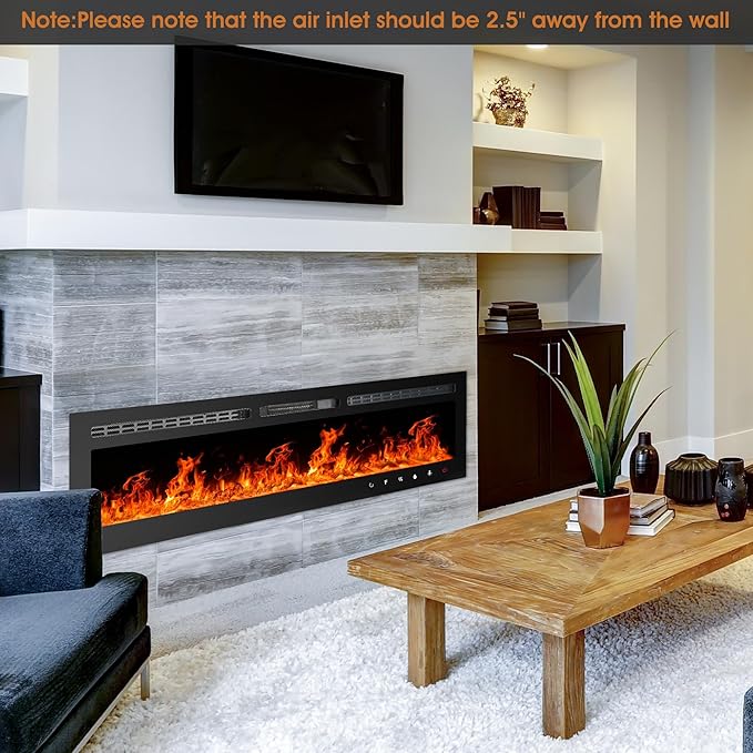 60 inch Ultra-Thin Electric Fireplace Recessed and Wall Mounted - Image 2