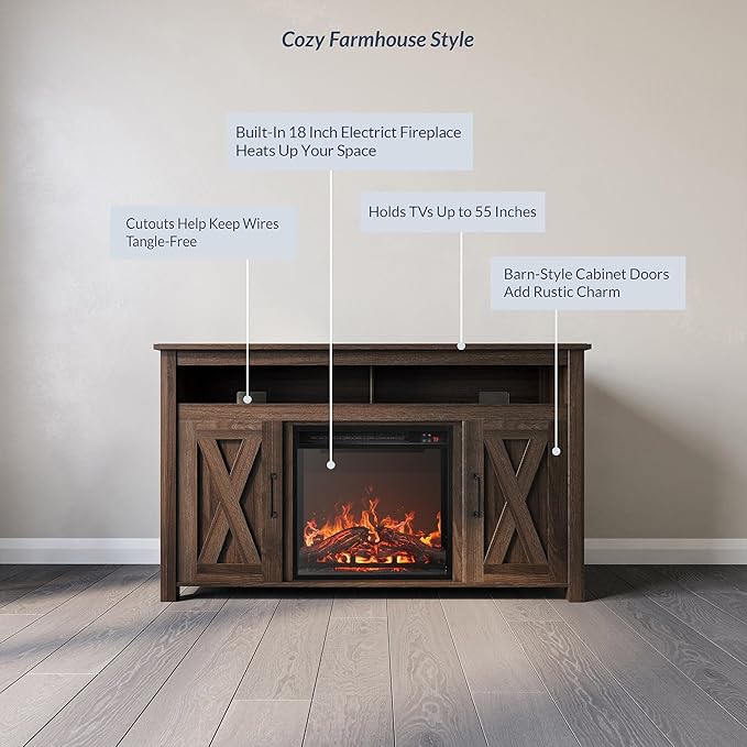 BELLEZE Modern 48" Barn Door Wood TV Stand - Image 3